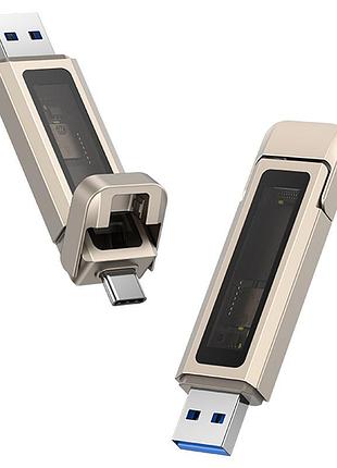 Флеш-накопитель usams us-zb279 2in1 usb 3.2 + type-c gen1 dual ports aluminum alloy 10g – 256gb silver
