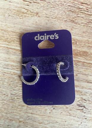 Нові срібні сережки кільця з сяючими кристалами claire’s 925