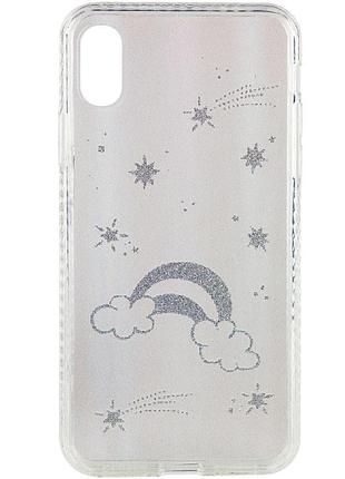 Tpu+glass чехол aurora space для apple iphone xs max (6.5") радуга