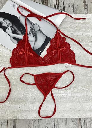 Крутой красный секси комплект (бюст и трусики) как новый размер м
