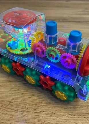 Детский интерактивный прозрачный поезд со светом, музыкой и поворотом на 360°