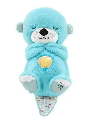 Голубая дыхающая плюшевая игрушка выдра со светом и звуком