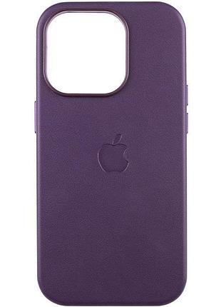 Кожаный чехол leather case (aaa) with magsafe and animation для apple iphone 15 pro max (6.7") dark purple