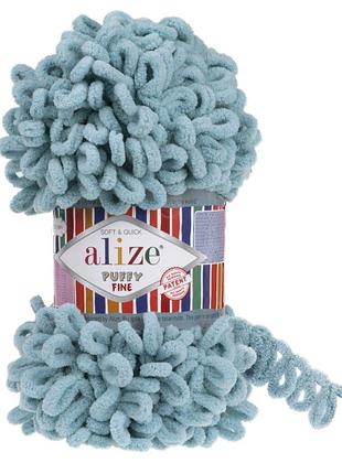 Пряжа alize puffy fine/ализе пуффи файн, лазурный 414