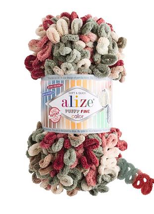 Пряжа alize puffy fine color/ализе пуффи файн колор, бежевый-терракотовый-скрый-коричневый 6039