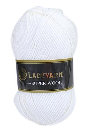 Пряжа super wool/супер вул, белый nw025, lady yarn
