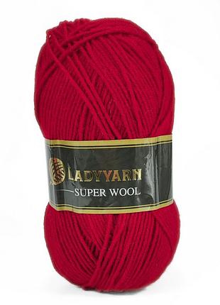 Пряжа super wool/супер вул, красный nw016, lady yarn