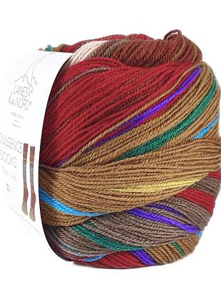 Пряжа indulgence sock/индульгенсе сок, горчичный-красный-темно-бежевый-теракотовый-голубой-зеленый-фиолетовый мультиколор 7,