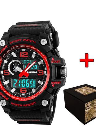 Часы наручные patriot 012bkrduasi трезубцы серебро черные с красным + коробка