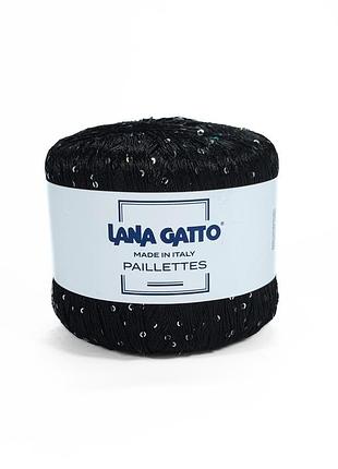 Пряжа paillettes/паллетс, черный (паетка голографическая) 8606, lana gatto