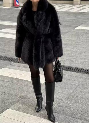 Шуба с поясом удлиненная