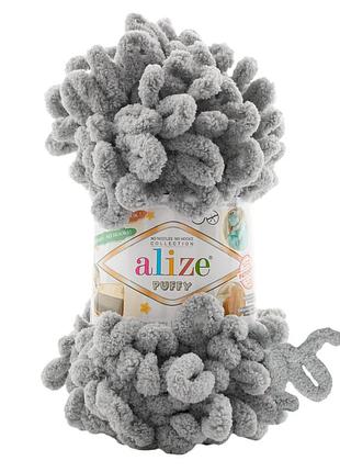 Пряжа alize puffy/ализе пуффи, дымчатый серый 302