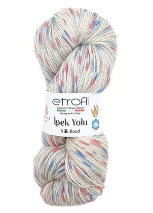 Пряжа ipek yolu/айпек юлу, кремовий-рожевий-блакитний el192, etrofil