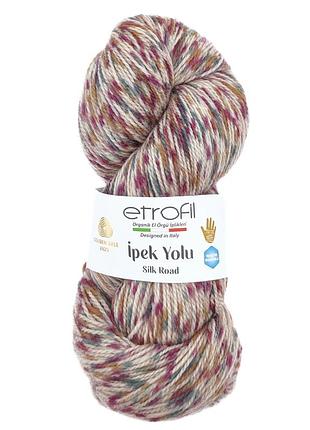 Пряжа ipek yolu/айпэк юлу,кремовый-горчичный-сливовый-тёмно зелёный el004, etrofil
