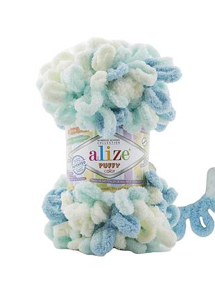 Пряжа alize puffy color/ализе пуффи колор, голубой-бирюзовый-сливочный 6461, снято с производства