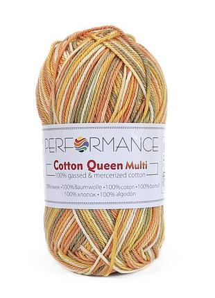 Пряжа cotton queem multi/коттон квин мульти, оранжевый-кремовый-оливковый мультиколор 10402 performance