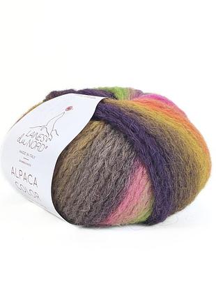 Пряжа alpaca color/альпака колор, помаранчевий-коричневий-салатовий-рожевий мультиколор 3, laines du nord