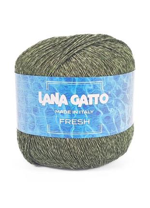 Пряжа fresh/фреш, оливковый-белый 09512, lana gatto