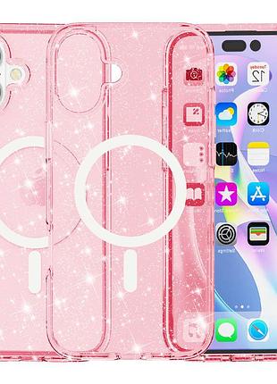 Чехол tpu galaxy sparkle (magfit) для apple iphone 16 (6.1") pink+glitter