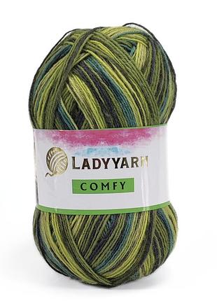 Пряжа comfy/комфи, хаки-оливковый-антрацит p4311, lady yarn