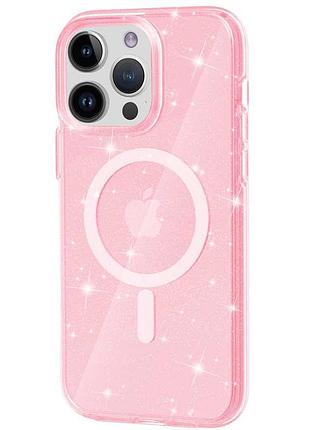 Чехол tpu galaxy sparkle (magfit) для apple iphone 13 pro (6.1") pink+glitter