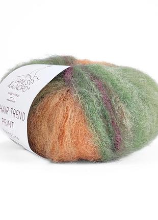 Пряжа mohair trend print/мохер тренд принт, гранат-оливковый-зеленый-оранжевый 1, laines du nord