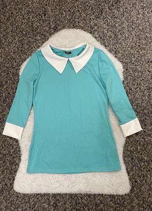 Демісезонна кофта з білим комірцем /кофта світшот блуза з коміром рукав 3/4 колір м'ята 41225