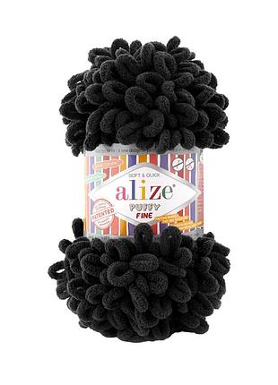 Пряжа alize puffy fine/ализе пуффи файн, антрацит 1060