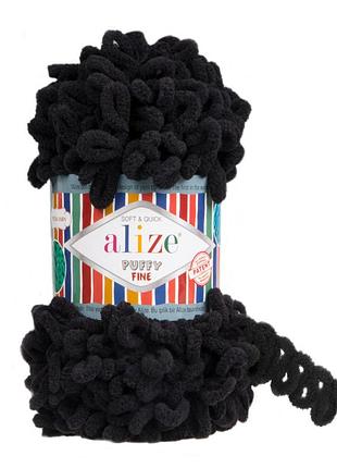 Пряжа alize puffy fine/ализе пуффи файн, черный 60