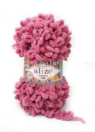 Пряжа alize puffy fine/ализе пуффи файн, розовый пион 178