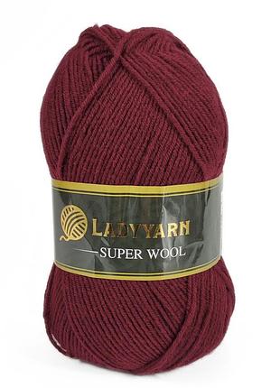 Пряжа super wool/супер вул, бордовый nw017, lady yarn