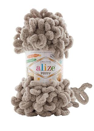 Пряжа alize puffy/ализе пуффи, бежево-серый 72