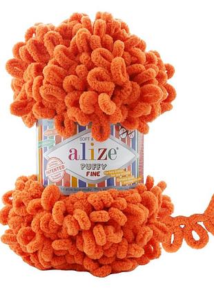 Пряжа alize puffy fine/ализе пуффи файн, апельсин 06