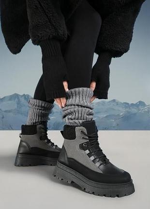 Черные ботинки на шнуровке сапожки ботинки высокая платформа