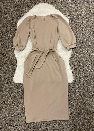 Демісезонна сукня міді з рукавами фонариками з пояском 41225