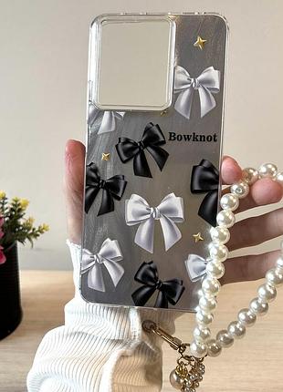 Чехол на xiaomi redmi note 13 4g силиконовая женская накладка с ремешком на руку и рисунком бантики