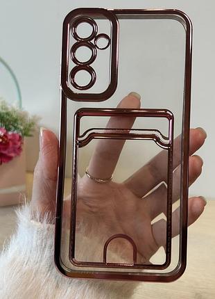 Чехол на samsung a25 5g силиконовый с розовой рамкой и карманом под карточки