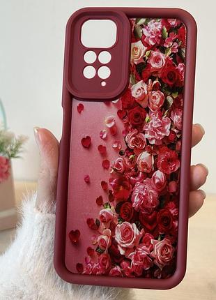 Чехол для xiaomi redmi note 11 4g / note 11s силиконовый с рисунком tpu pictures case бордо с розами