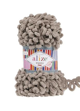 Пряжа alize puffy fine/ализе пуффи файн, серо-бежевый 990