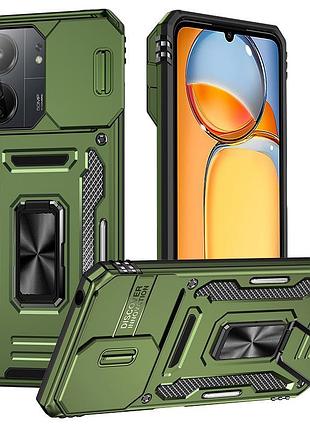 Ударопрочный чехол camshield army ring для xiaomi redmi 13c / poco c65 оливковый / army green