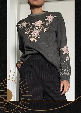 Квіти вишивка вовна довгий рукав светр теплий бісер кардиган oldmoney other