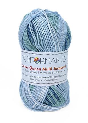 Пряжа cotton queen multi jacquard/коттон квин мульти жакард, белый-голубой-темно голубой мультиколор 10487, performance