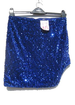 Блестящая бархатная синяя юбка расшитая пайетками saint genies