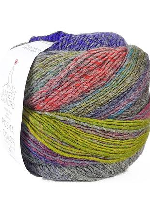 Пряжа poema color/поэма колор, фиолетовый-серый-зеленый-бордовый мультиколор 707, laines du nord