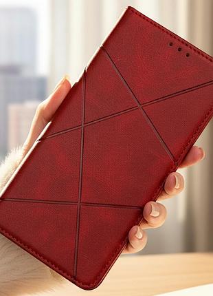Кожаный чехол-книжка для xiaomi redmi 14c с визитницей и функцией подставки business leather красный