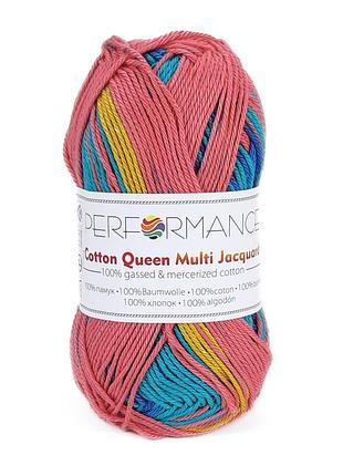 Пряжа cotton queen multi jacquard/коттон квин мульти жакард, синий-голубой-коралловый-желтый мультиколор 10452, performance