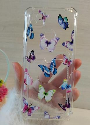 Чохол на xiaomi redmi 10a силіконовий прозорий із кишенею під картки та малюнком метелика