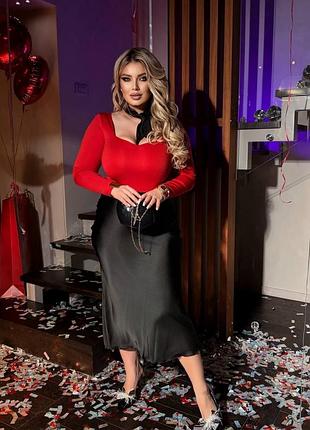 Жіноча чорна шовкова спідниця міді | 449