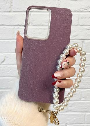 Блестящий силиконовый чехол diamond на samsung a17 с ремешком на руку (фиолетовий)