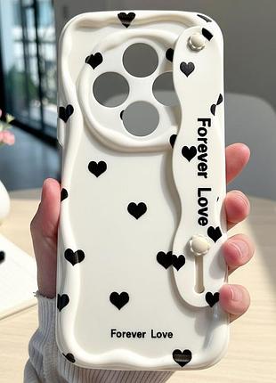 Объёмный чехол с ремешком-подставкой и сердечками для xiaomi redmi 14c